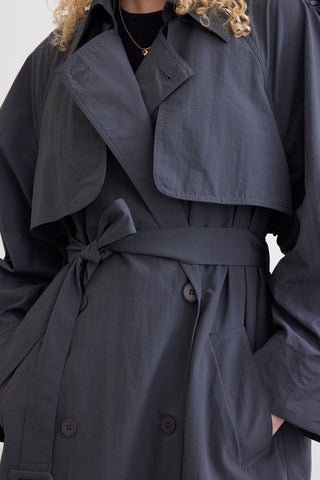 Technical Fabric Oversize Trench Coat Anthracite