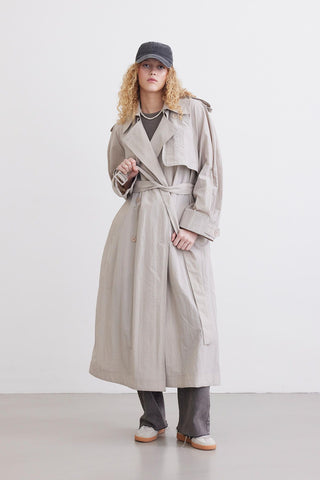 Technical Fabric Oversize Trench Coat Beige