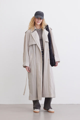 Technical Fabric Oversize Trench Coat Beige