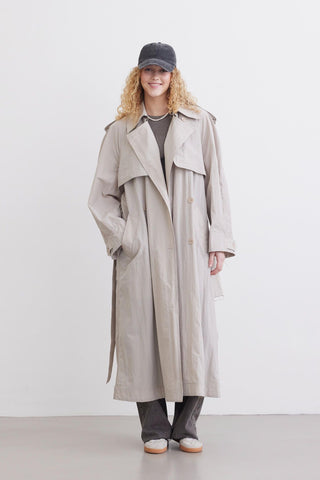 Technical Fabric Oversize Trench Coat Beige