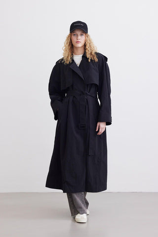 Technical Fabric Oversize Trench Coat Black