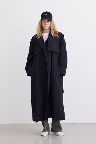 Technical Fabric Oversize Trench Coat Black