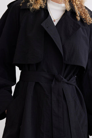 Technical Fabric Oversize Trench Coat Black