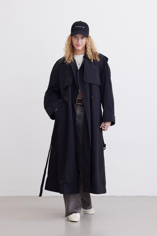 Technical Fabric Oversize Trench Coat Black