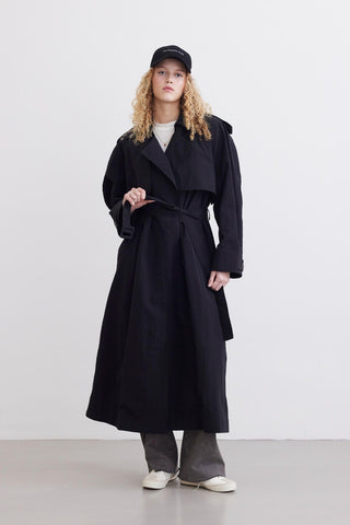 Technical Fabric Oversize Trench Coat Black