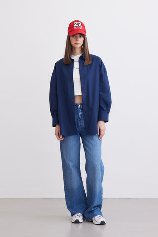 Oversize Basic Shirt Navy Blue