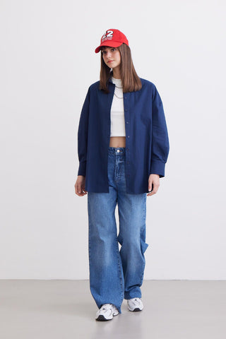 Oversize Basic Shirt Navy Blue