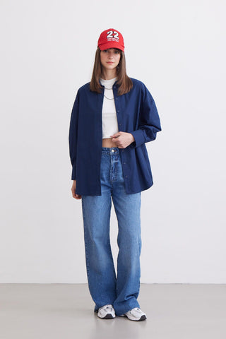 Oversize Basic Shirt Navy Blue