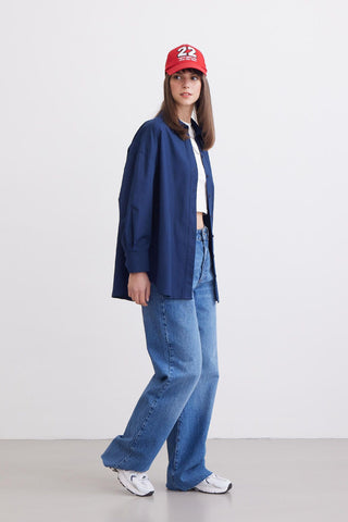 Oversize Basic Shirt Navy Blue