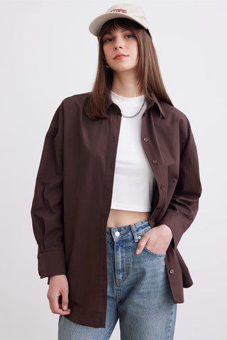 Oversize Basic Shirt Dark Brown