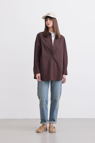 Oversize Basic Shirt Dark Brown