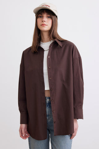 Oversize Basic Shirt Dark Brown