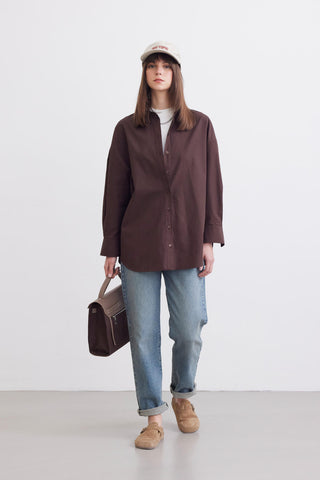 Oversize Basic Shirt Dark Brown