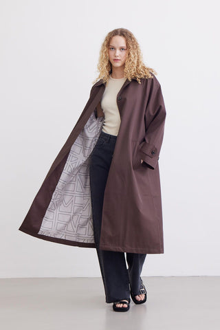 Button Front Trench Coat Brown