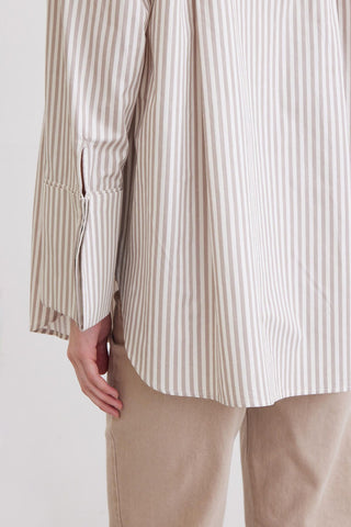 Wide Cuff Striped Shirt Beige