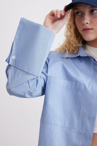 Wide Cuff Striped Shirt Blue