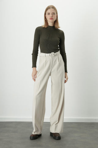 Dona Pleated Palazzo Trousers Light Beige