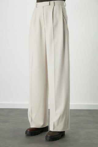 Dona Pleated Palazzo Trousers Light Beige