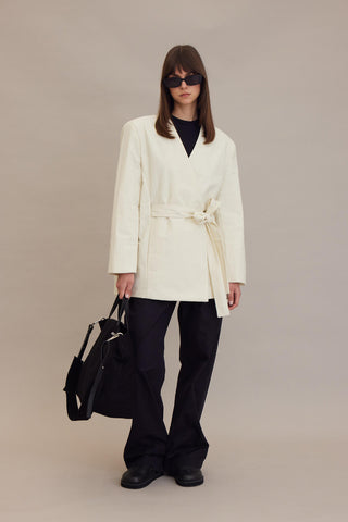 Kimono Style Padded Blazer Jacket Vanilla