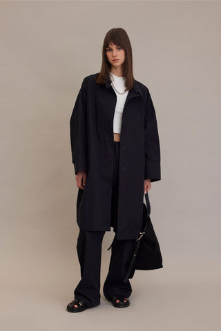 Oversize Technical Fabric Trench Coat Black