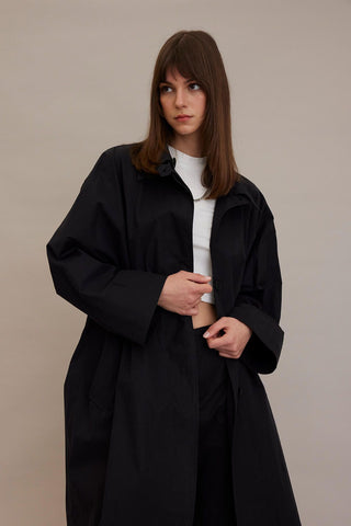 Oversize Technical Fabric Trench Coat Black