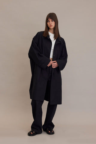 Oversize Technical Fabric Trench Coat Black