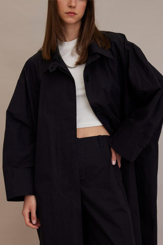 Oversize Technical Fabric Trench Coat Black