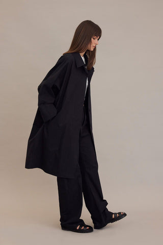 Oversize Technical Fabric Trench Coat Black