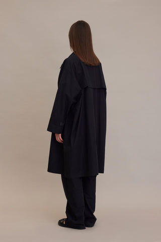 Oversize Technical Fabric Trench Coat Black