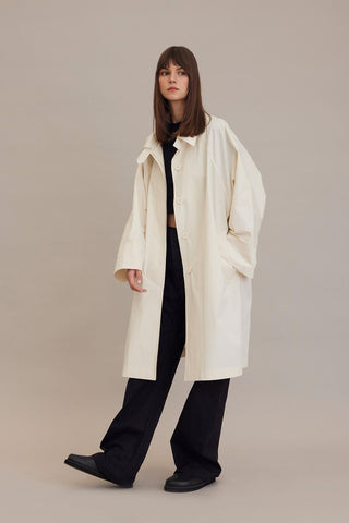 Oversize Technical Fabric Trench Coat Vanilla