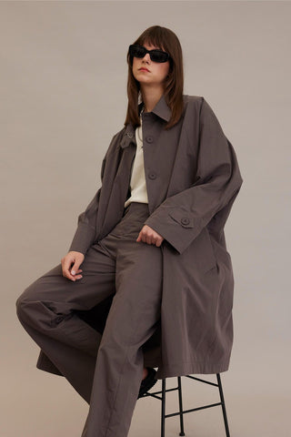 Oversize Technical Fabric Trench Coat Mink