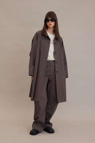 Oversize Technical Fabric Trench Coat Mink