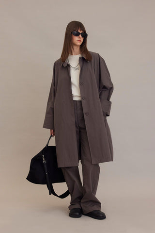 Oversize Technical Fabric Trench Coat Mink