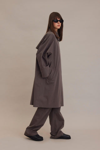 Oversize Technical Fabric Trench Coat Mink