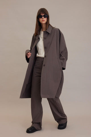 Oversize Technical Fabric Trench Coat Mink