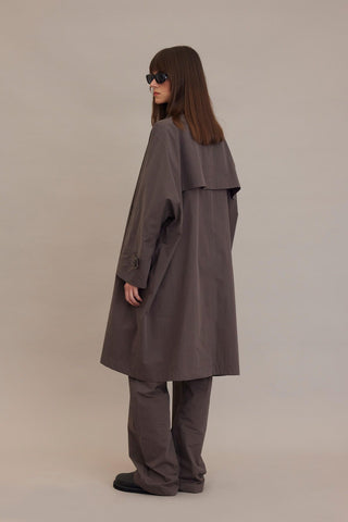 Oversize Technical Fabric Trench Coat Mink