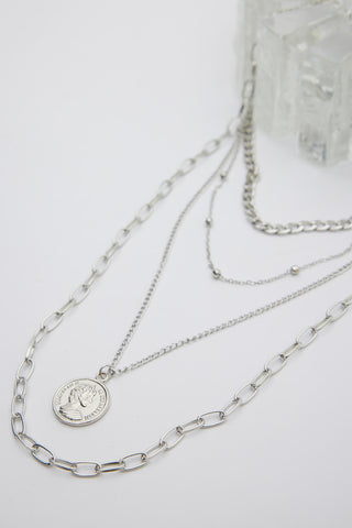 4 Piece Layer Chain Necklace Silver
