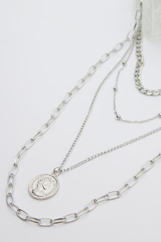 4 Piece Layer Chain Necklace Silver