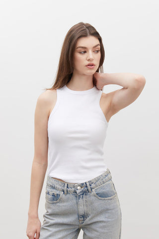 Ribbed Sleeveless Bodysuit White