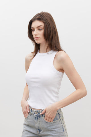 Ribbed Sleeveless Bodysuit White