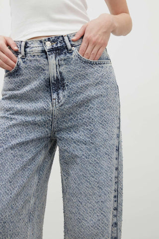 Loose Fit Textured Denim Trousers Blue