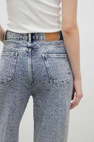 Bol Kesim Dokulu Kot Pantolon Mavi