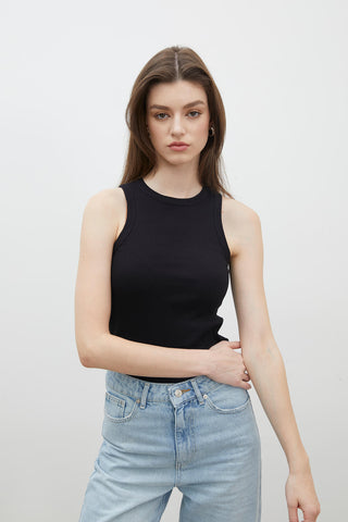 Ribanalı Kolsuz Bodysuit Siyah