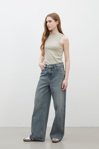 Wide Leg Denim Trousers Dark Blue