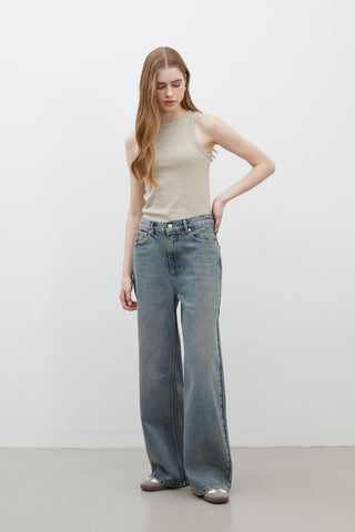 Wide Leg Denim Pantolon Koyu Mavi̇