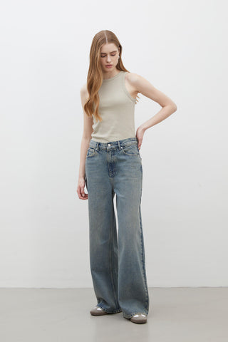 Wide Leg Denim Trousers Dark Blue