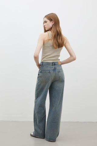 Wide Leg Denim Trousers Dark Blue