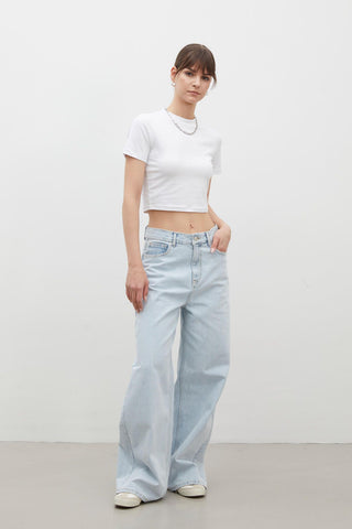 Wide Leg Denim Pantolon Buz Mavi̇