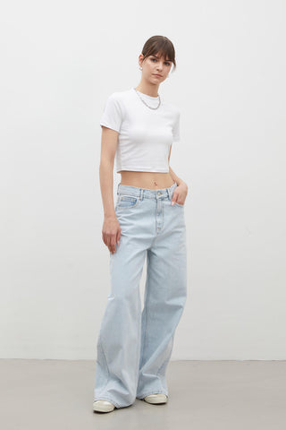 Wide Leg Denim Trousers Ice Blue