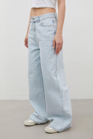 Wide Leg Denim Pantolon Buz Mavi̇